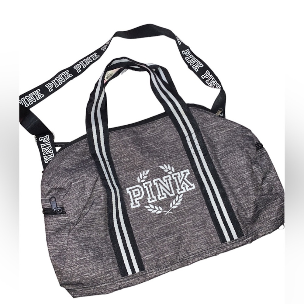 PINK Victoria’s Secret Gym Bag Duffle Bag DARK GRAY MARL Laurel Wreath PINK Logo - Picture 3 of 6